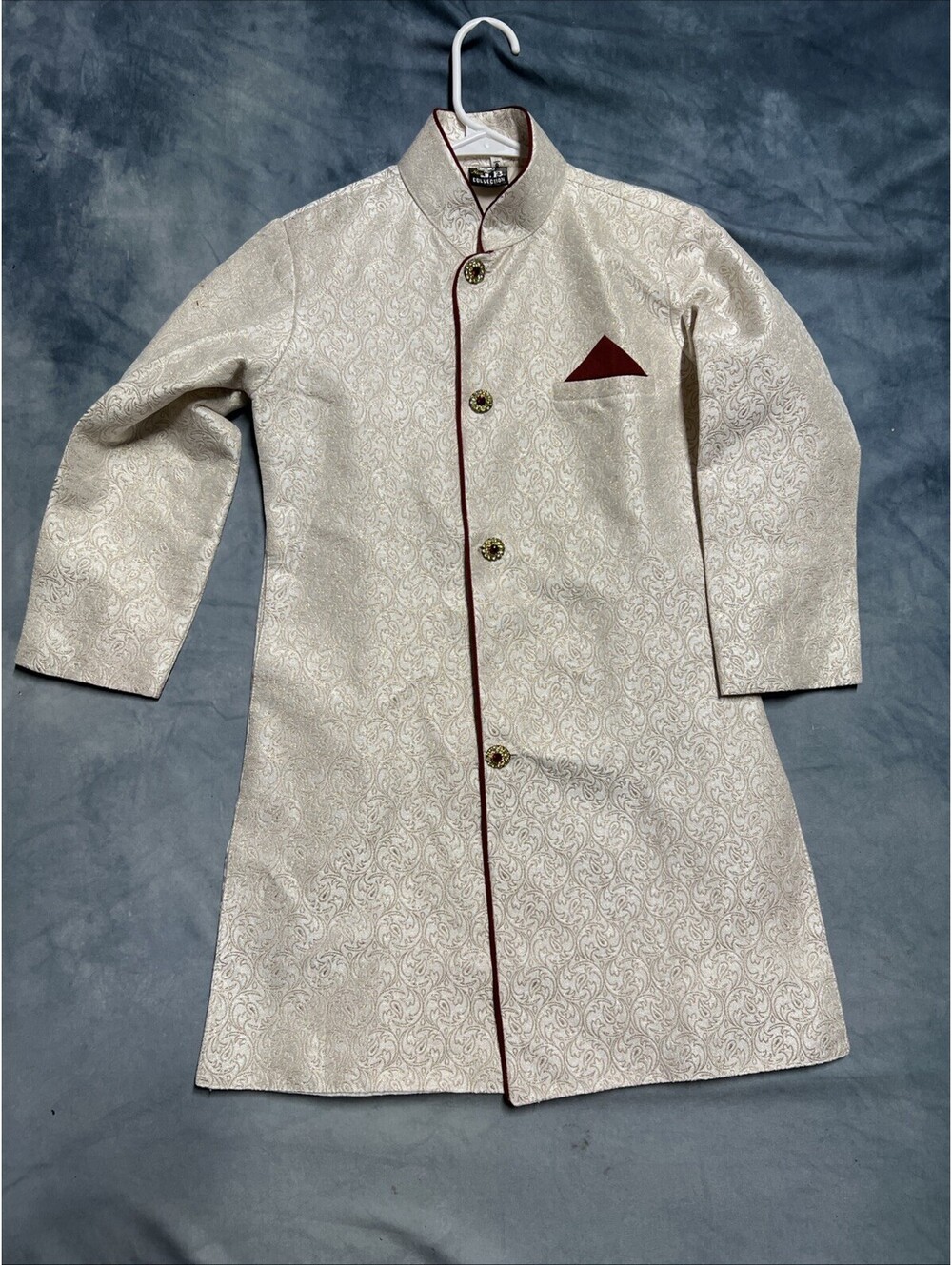 New JB Collection Young Men cream-colored silk sherwani
